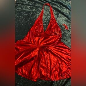 Shein metallic red halter mini dress size 1x - comes w/ with devil horns